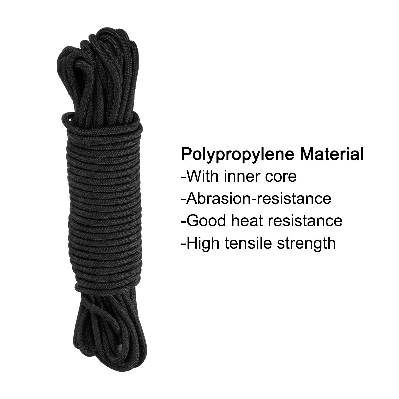 QUARKZMAN Corde tressée en Corde en polypropylène 45M/147ft 1/2" 12mm Noir | pour une utilisation intérieure et extérieure camping Corde à linge