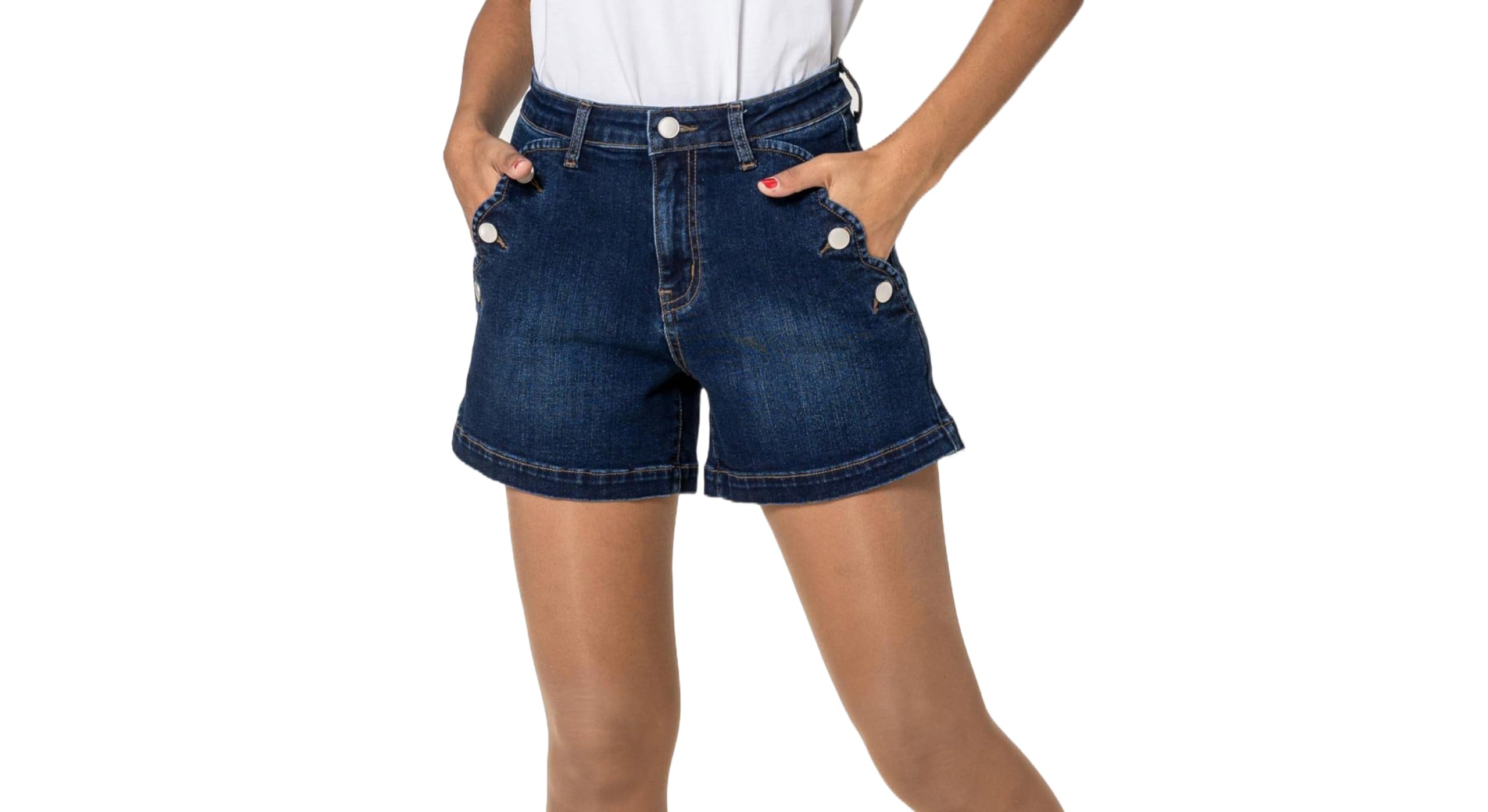 Nina Carter Short en jean taille haute pour femme, au look usé, élégant, short d'été en denim