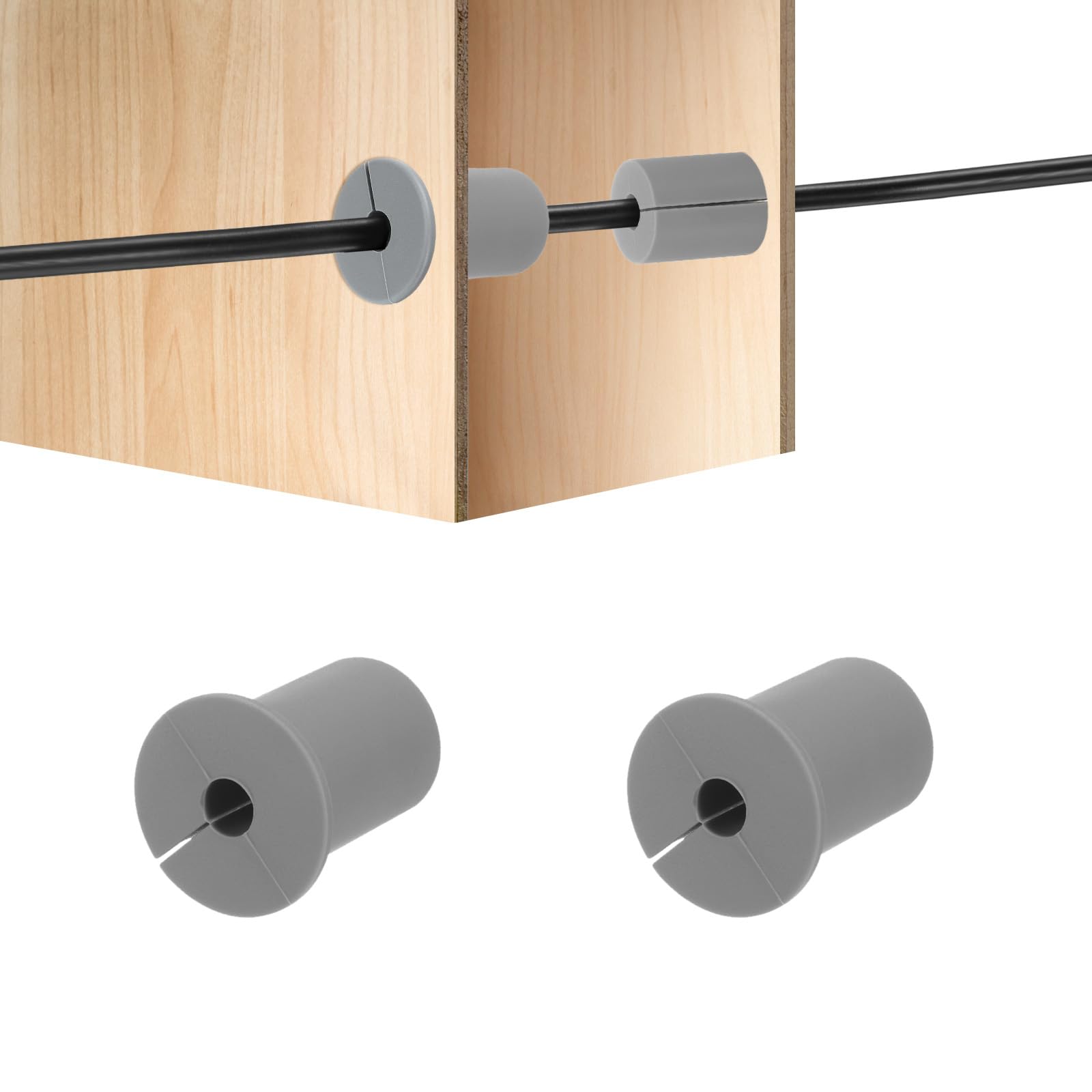 HiPicco 2Pcs Wall Grommets for Cables 1-Inch Silicone Cable Wall Bushing Feed Through Cable Routing Kit Accessories Wall Cable Pass Through for Ethernet with 7.5mm Hole, Grey