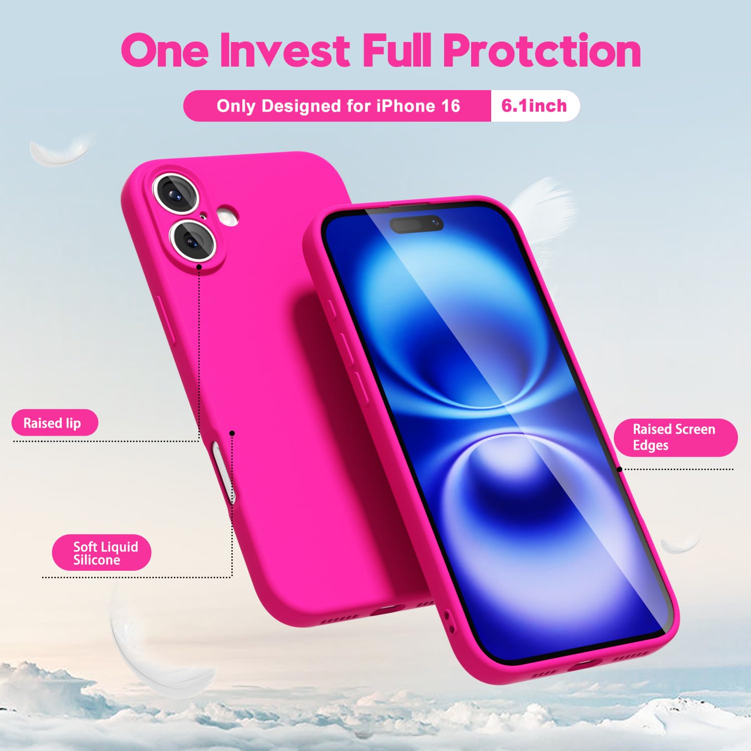 oakxco for iPhone 16 Pro Max Case Liquid Silicone, Soft Rubber Gel Elegant Aesthetic Basic Simple Cover, Cute Thin Slim TPU Matte Solid Color Plain Smooth Case for Women Girl, Light Pink — view 1555
