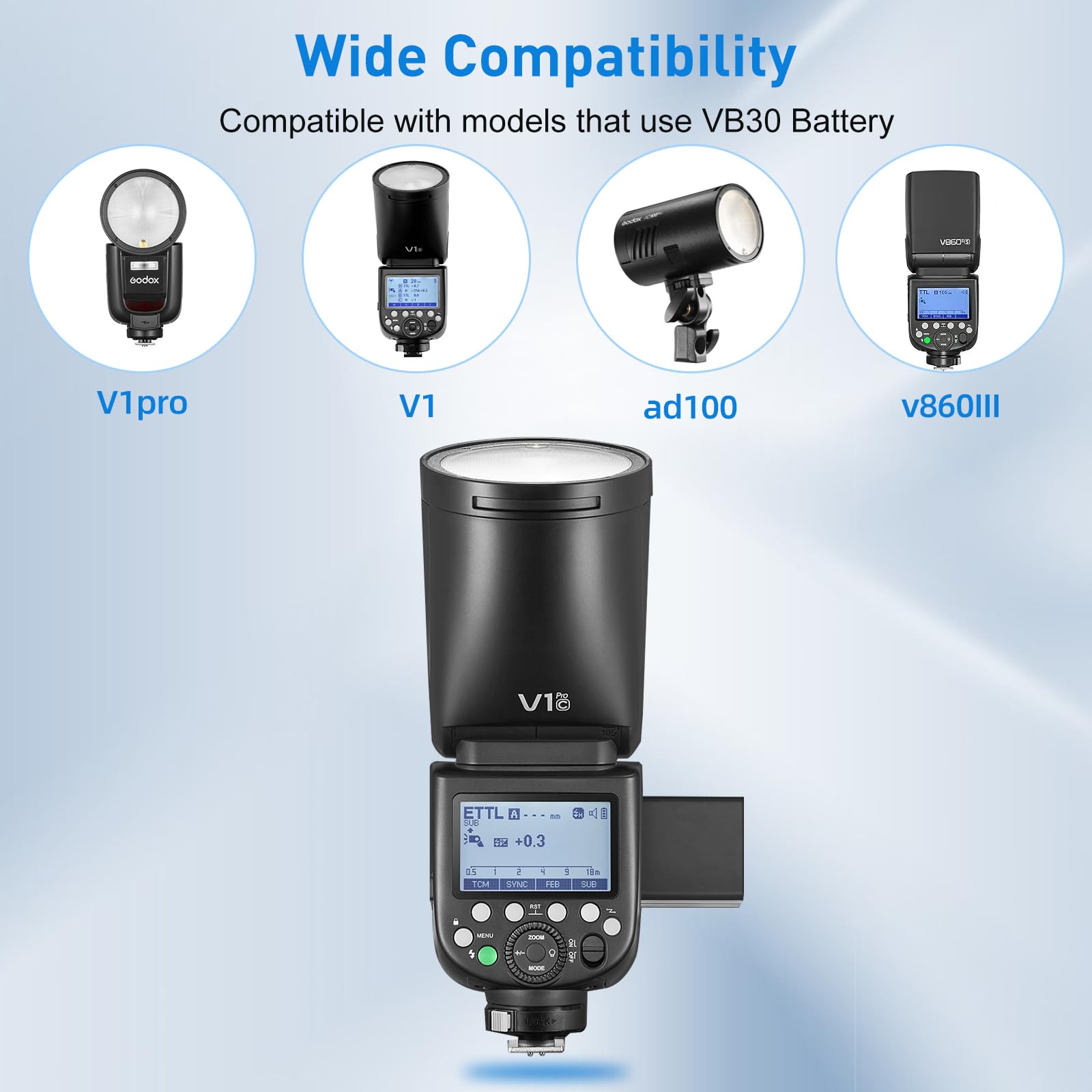 Godox VB30 Batería para V1Pro V1 V860III V850III Flashes, DC 7,2 V, 2980 mAh, 21,456 WH (Actualización VB26)