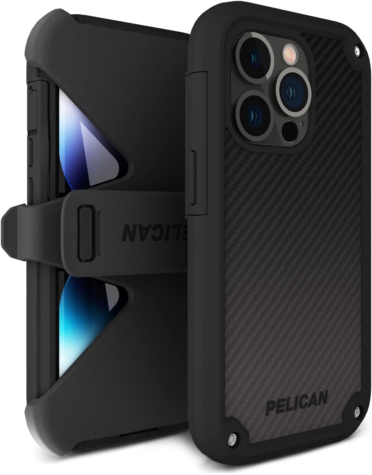 Pelican Shield Kevlar Series - iPhone 14 Pro Case 6.1" [Compatible with MagSafe] Magnetic Charging Phone Case with Belt Clip Holster Kickstand [21FT MIL-Grade Drop Protection] Cover - Black
