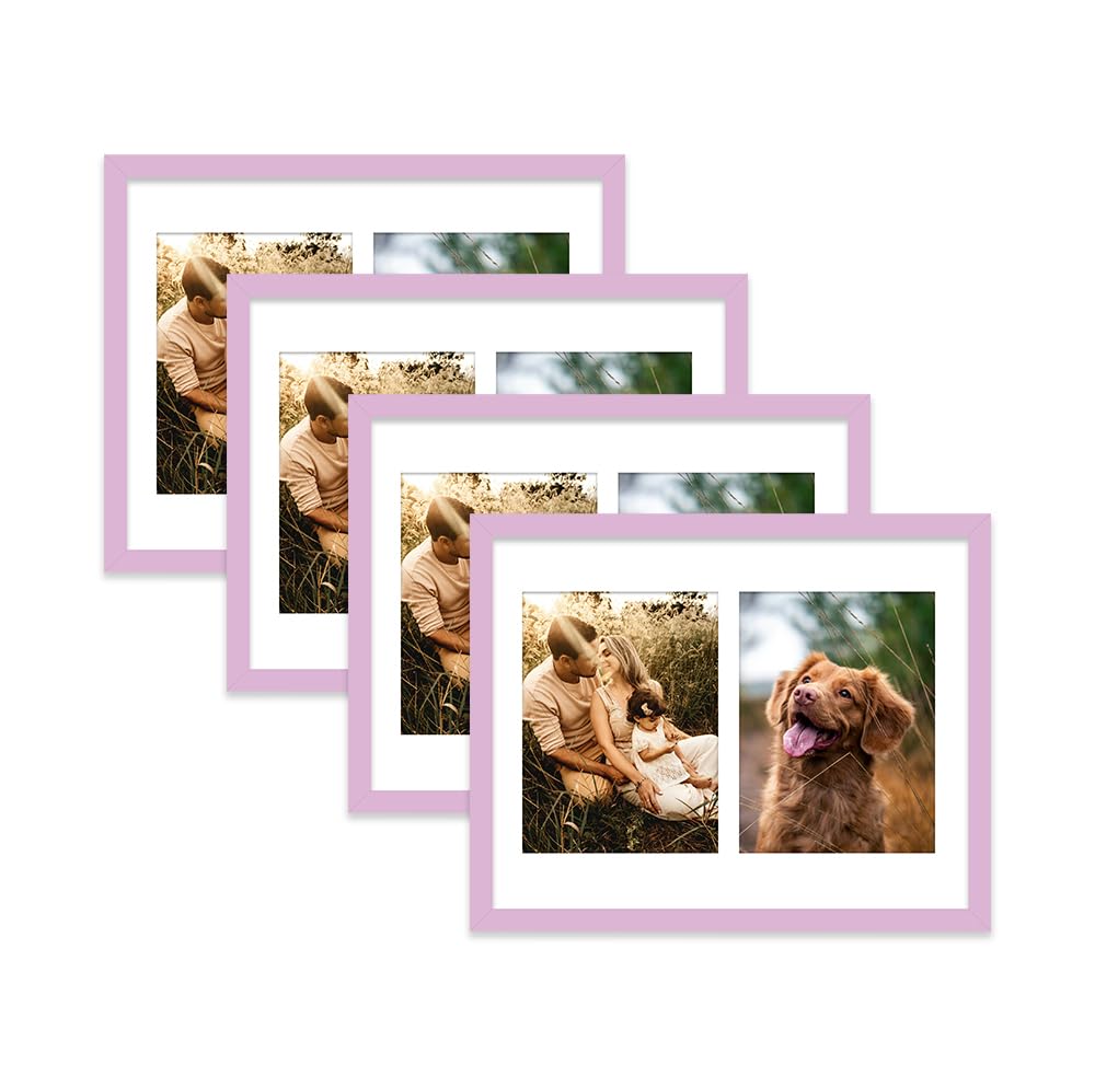 Lilac Multi Photo Frame - Holds 2 x 8x6 Pictures, Family Collage Picture Frame for Wall Display, 14x11 Frame size, Set of 4