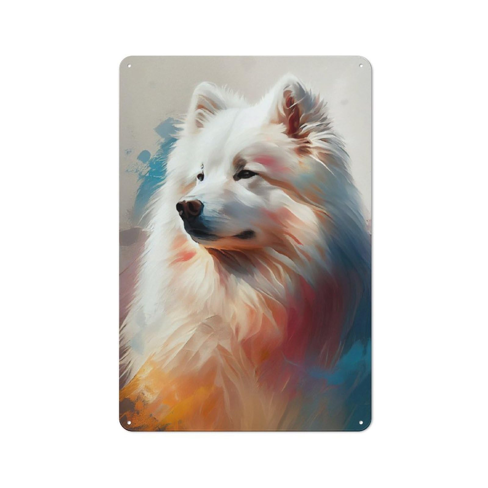 Junmoney Samoyed Painting Dog Smart Tin Sign 30X20cm Featuring Office Wall Decor For Workspace, Cafe, Shop Or Desk Area