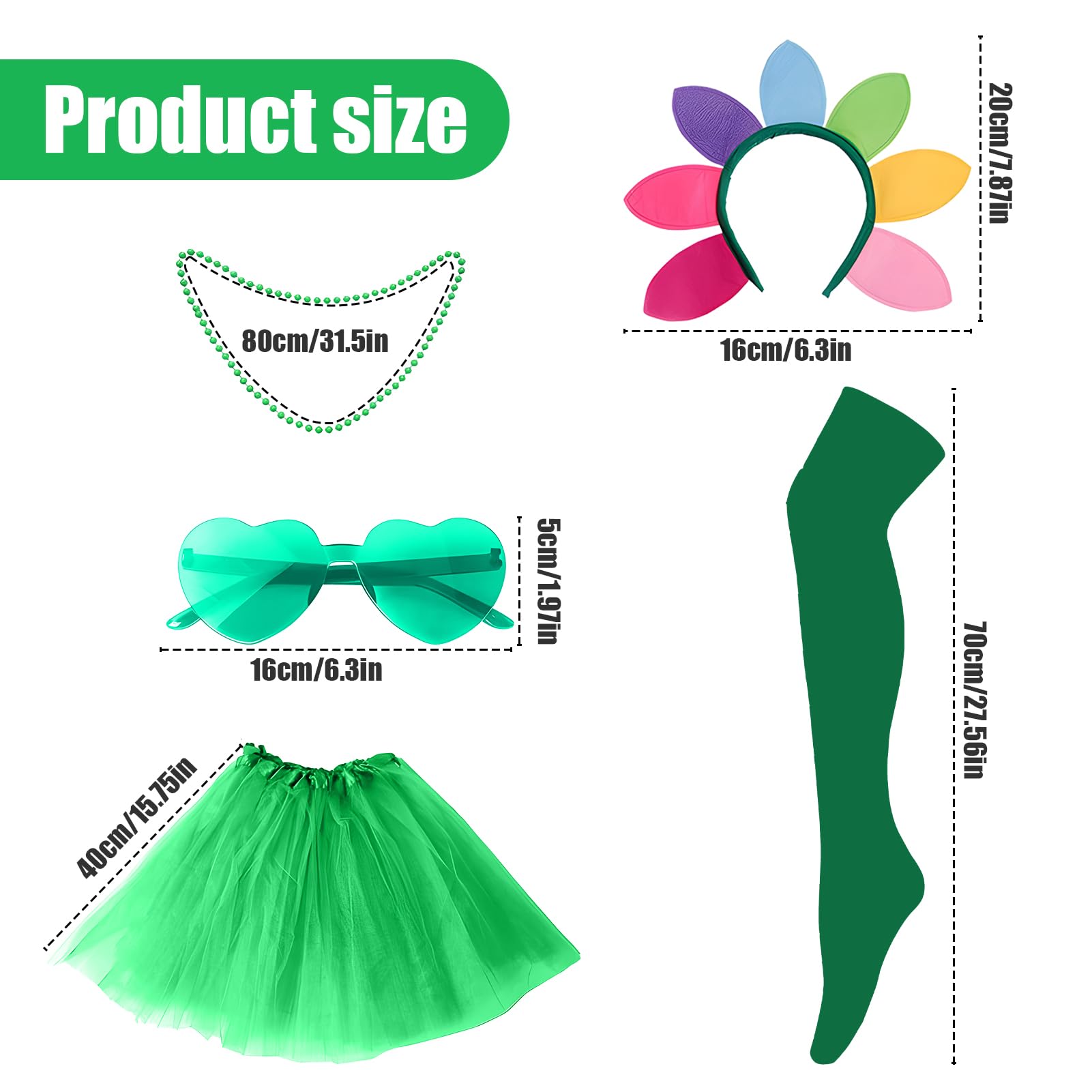 6 Pcs 80s Women's Fancy Dress Costumes Set for Women with Sheer Skirts Stockings, Heart-shaped Glasses, Necklaces - Image 2