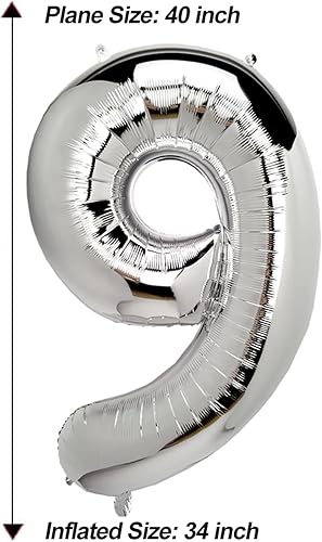 Miniatura 5 de AULE Globos grandes plateados de 40 pulgadas con el número 9, globos de helio de aluminio grandes del 0 al 9, decoraciones gigantes de fiesta de
