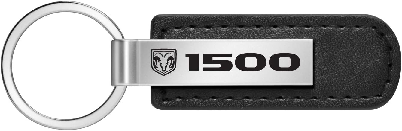 iPick Image for RAM 1500 Black PU Leather Strap Silver Metal Bar Key Chain - Official Licensed