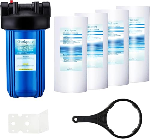 Geekpure Sistema de filtración de agua para toda la casa con carcasa de 10 pulgadas, puerto de 1 pulgada y filtro de sedimento PP de 4.5 x 10