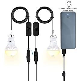 Onite USB LED Light Bulb, Emergency Backup Lighting for Camping, Garage, Power Outage Preparedness, for Portable Power Station & Solar Panel, Outdoor Lantern with Hook & 8.4ft Cord, Warm White (2)