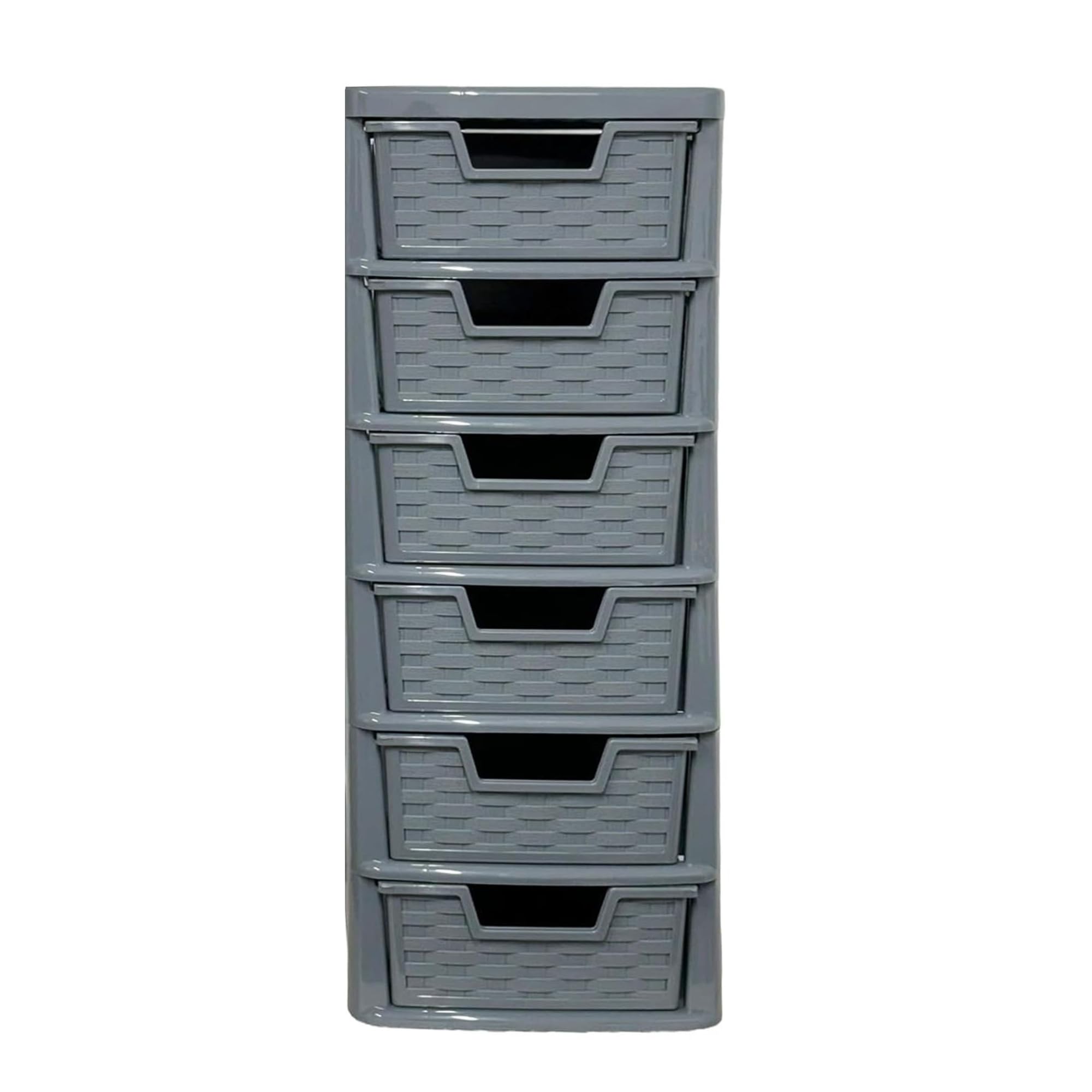 KYY'Z - Mini 6 Drawers Storage Unit - Modular Plastic Drawer Tower for Home Office Garage Craft Room Stationery Tools Storage - Stackable Space Saving Durable Organizer Solution (Rattan Grey)