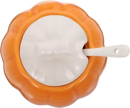 MAGICLULU Pumpkin Shape Ceramic Seasoning Jar with Cover for Kitchen