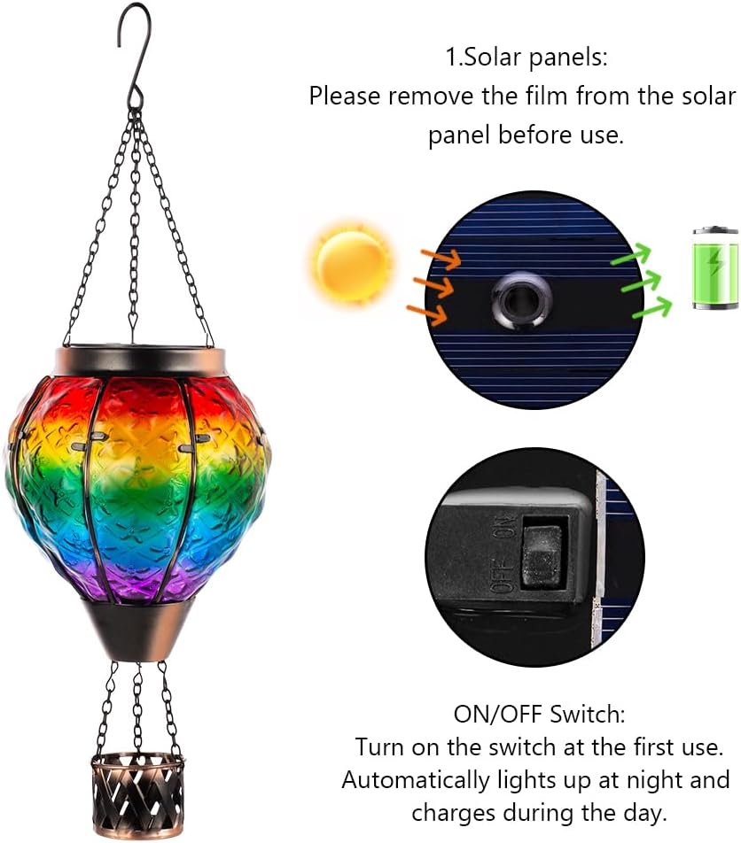 DREAMSOUL Rainbow Hot Air Balloon Solar Lantern + 2 PCS Rainbow Solar Hot Air Balloon Lantern with Flame