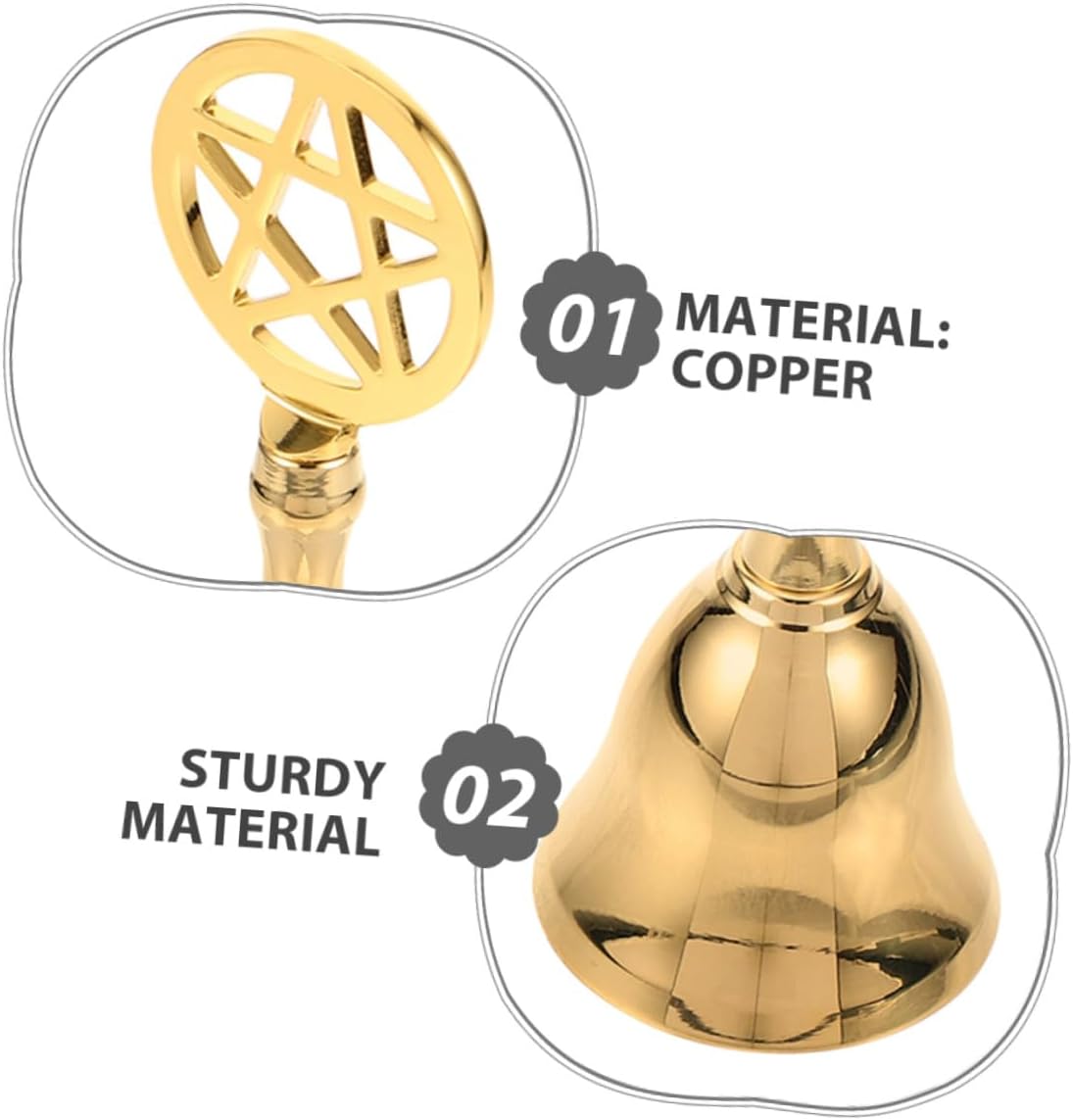 SHINEOFI Solid Brass Pentagram Hand Bells 2pcs, Vintage Metal Handheld Calling Bells for Altar Rituals, Classroom, Restaurant Service, Loud Ringing Decorative Accessories