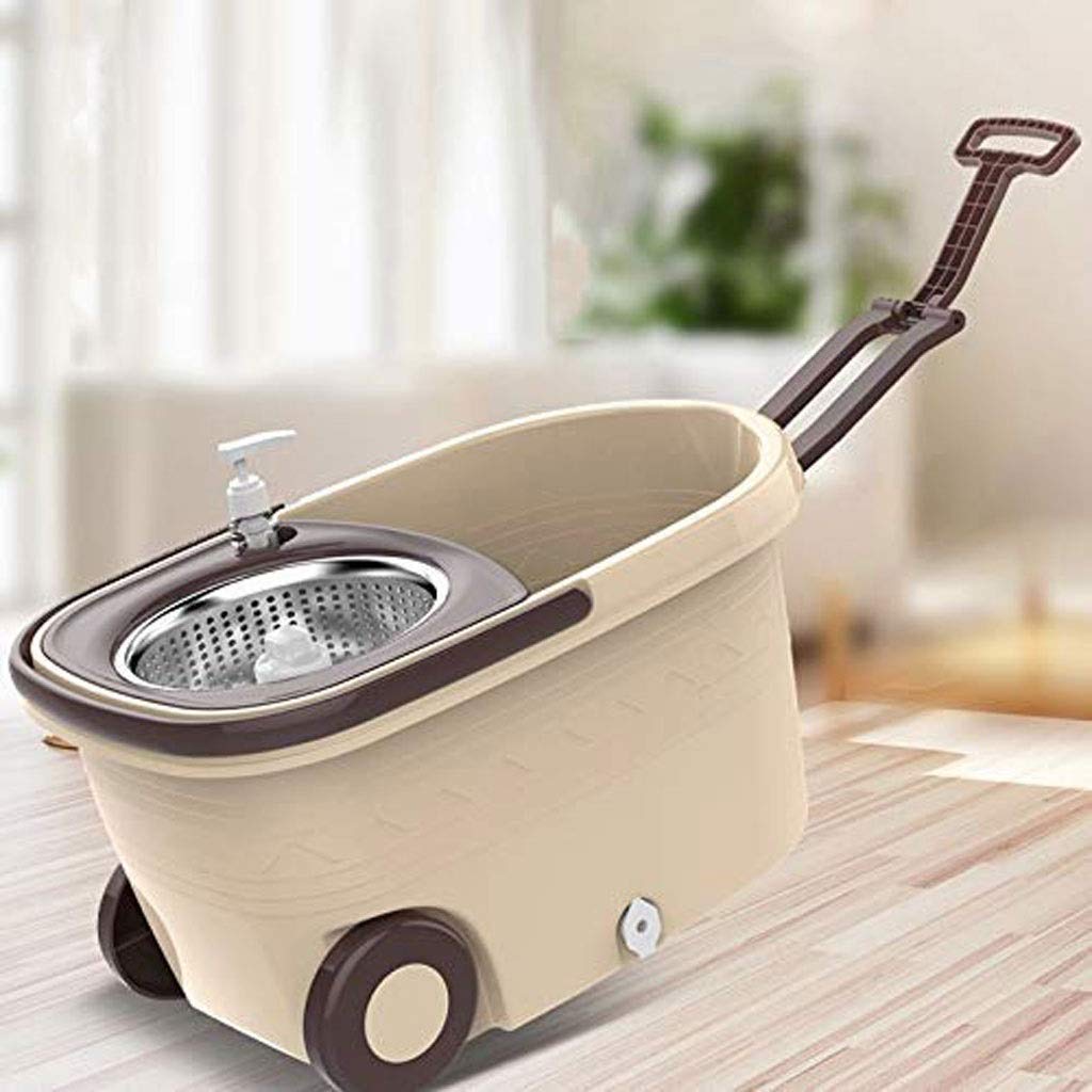 Mopa rotatoria， Trapeador desmontable, sistema de trapeador de piso de microfibra y cubo giratorio de acero inoxidable