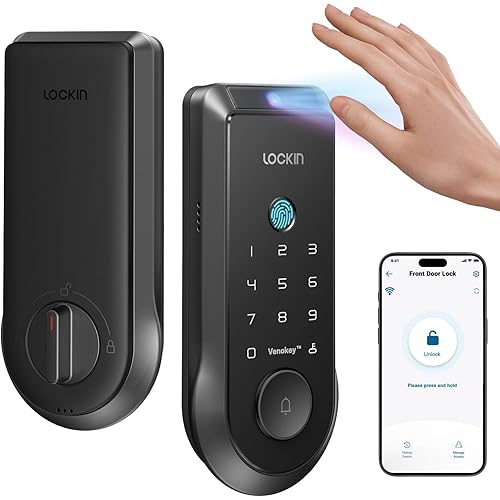 Lockin Veno Palm Vein Smart Lock with Built-in Wi-Fi, 7-Month Battery, Matter Compatible, Palm Vein & Fingerprint Unlock, Keyless Entry, App Control, Auto-Lock, PIN Code, ANSI Grade 2, IP65 Waterproof