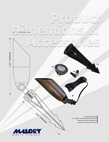 Miniatura 6 de MALORY Foco de paisaje de latón macizo, paquete de 6 con bombilla (S06), iluminación de paisaje frontal y patio trasero de bajo voltaje con gran