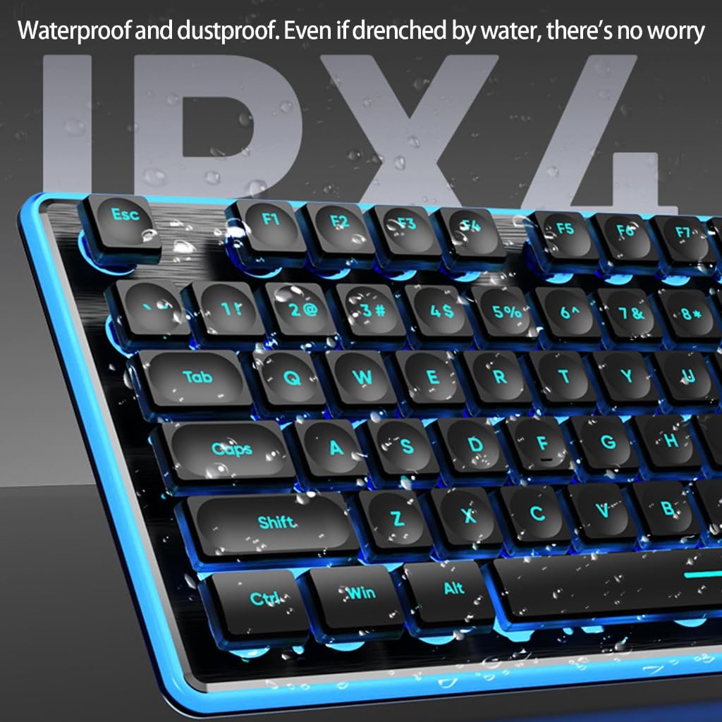 Silents mechaniczne klawiatury gamingowe, 104 klawisze, przewód USB z podświetleniem RGB i wodoszczelnością IPX4, do PC, laptopa, akcesoria