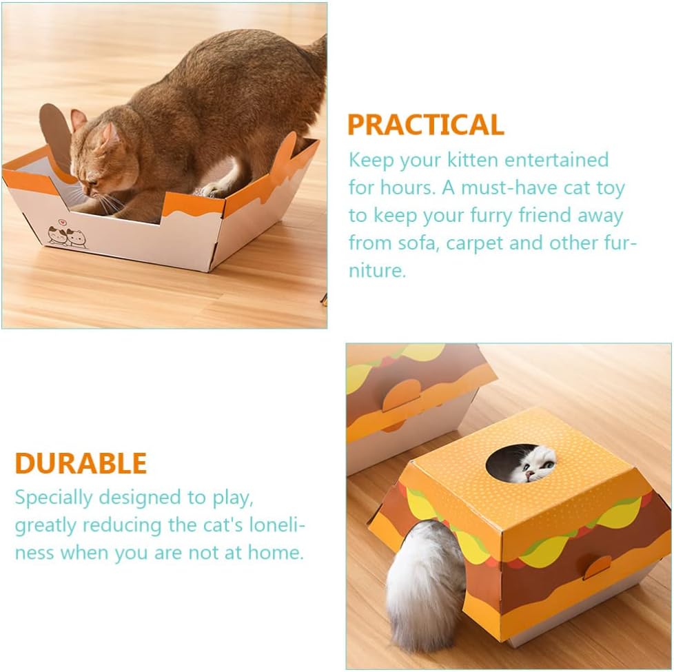 review UKCOCO Cat House with Scratching Board, Kittens Cardboard Hideaway Playhouse with Scratch Pad Cat Condo Training Toy for Indoor