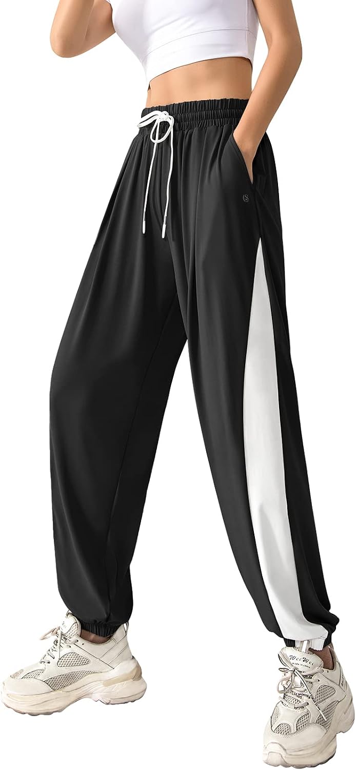 Sillictor Womens Fitness Pants, Loose Fit, Sports, Training, Running, Long Pants Breathable, Quick-drying, Cool Comfort