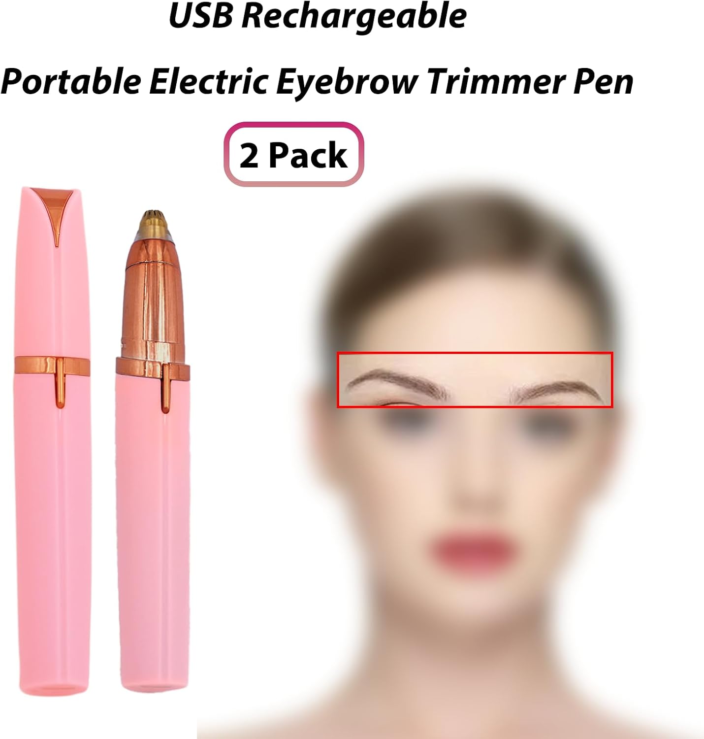 LiXiongBao 2 Pack USB Rechargeable Portable Electric Eyebrow Trimmer Pen for Women,Painless Precision Eyebrow Hair Remover, Safe Eyebrow Shaver Razor Tool for face Leg Lip Armpit Hand(Pink) image 2