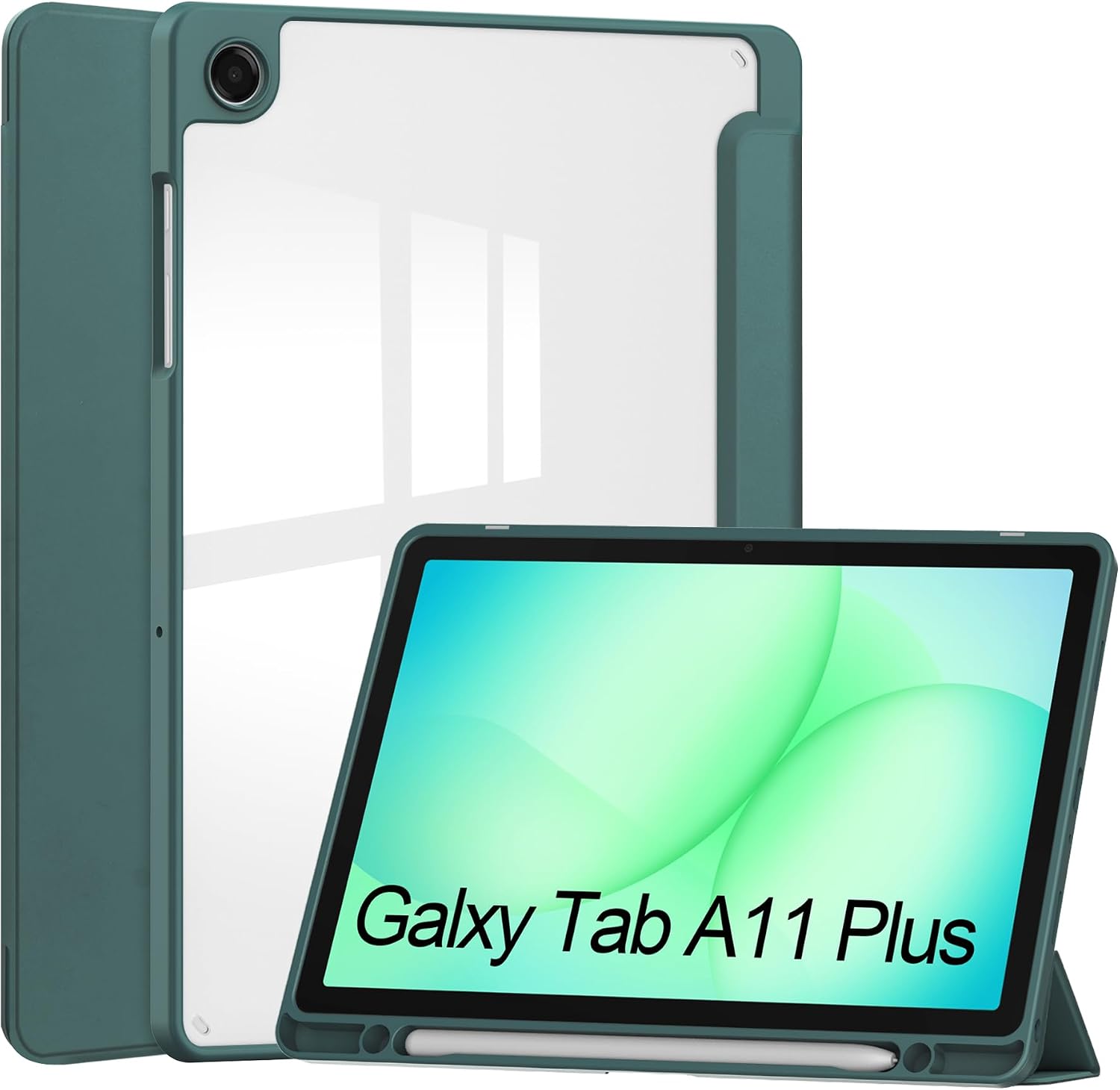 For Samsung Galaxy Tab A11+/A9+ Case, Galaxy Tab A11 plus/Tab A9 plus Cover, COKOVI, Samsung Galaxy 8.7 inch Tablet Case, Clear, Full Back Transparent, Trifold, Stand Function, Square Reinforcement