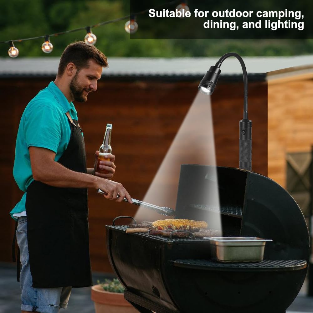 Lampada Barbecue Magnetica, 1/2 Pezzi Luce per Barbecue, Telescopica e Zoom, Luci BBQ con Collo D'oca Flessibile a 360° per Griglie All'aperto Campeggio Picnic