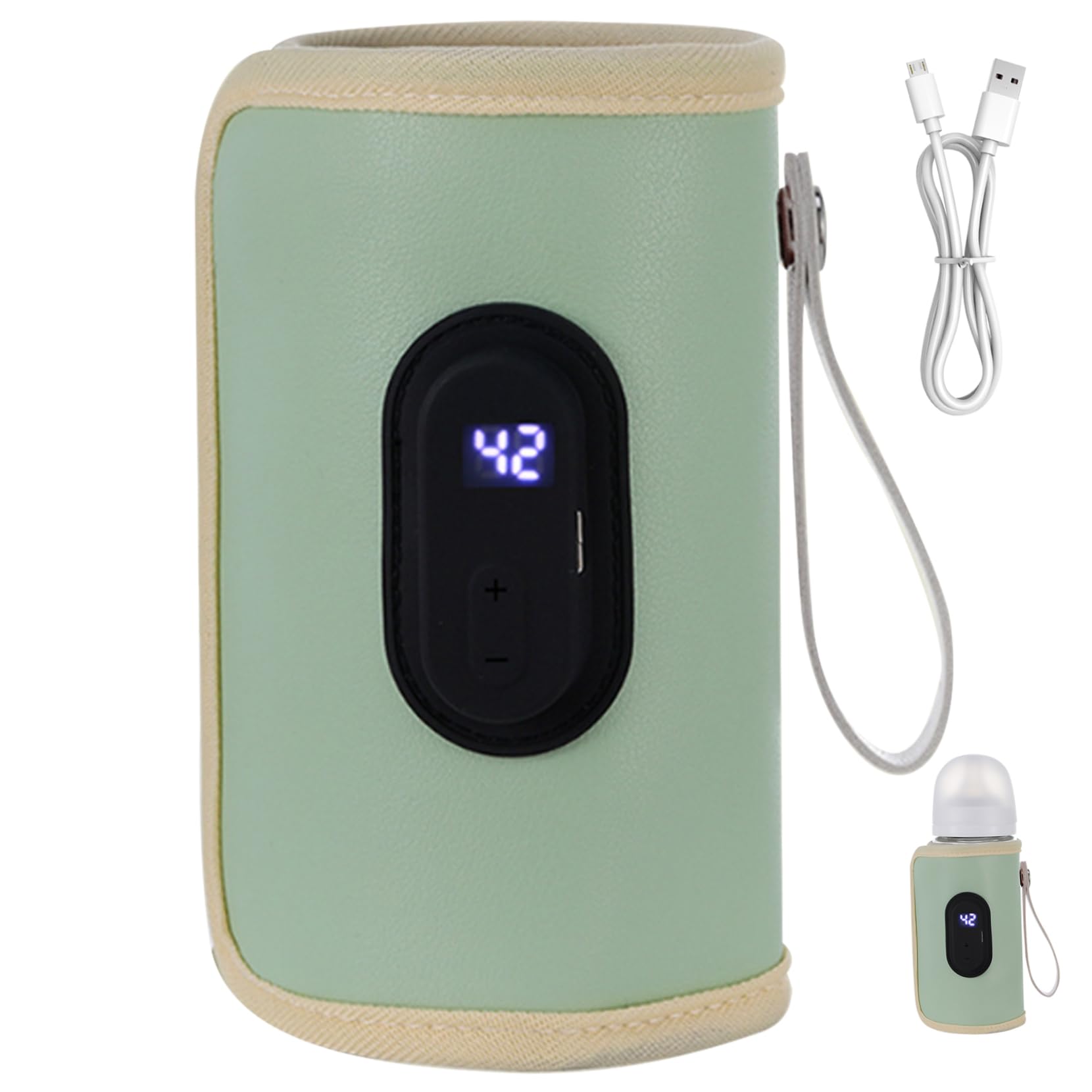 Portable Bottle Warmer 18W Quick Heating Baby Bottle Warmer Temperature Adjustable USB Baby Bottle Heater for Home Family Travel Green