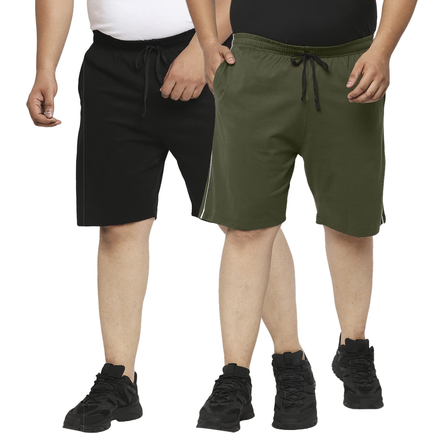 vaishvik Men's Plus Size Cotton Shorts Combo Pack of 2 (4XL,5XL,6XL,7XL,8XL,9XL,10XL) | Big Size Elastic Waist Bermuda Half Pant with Pockets | Relaxed Loose Fit | Olive Charcoal Navy Blue-picture-12