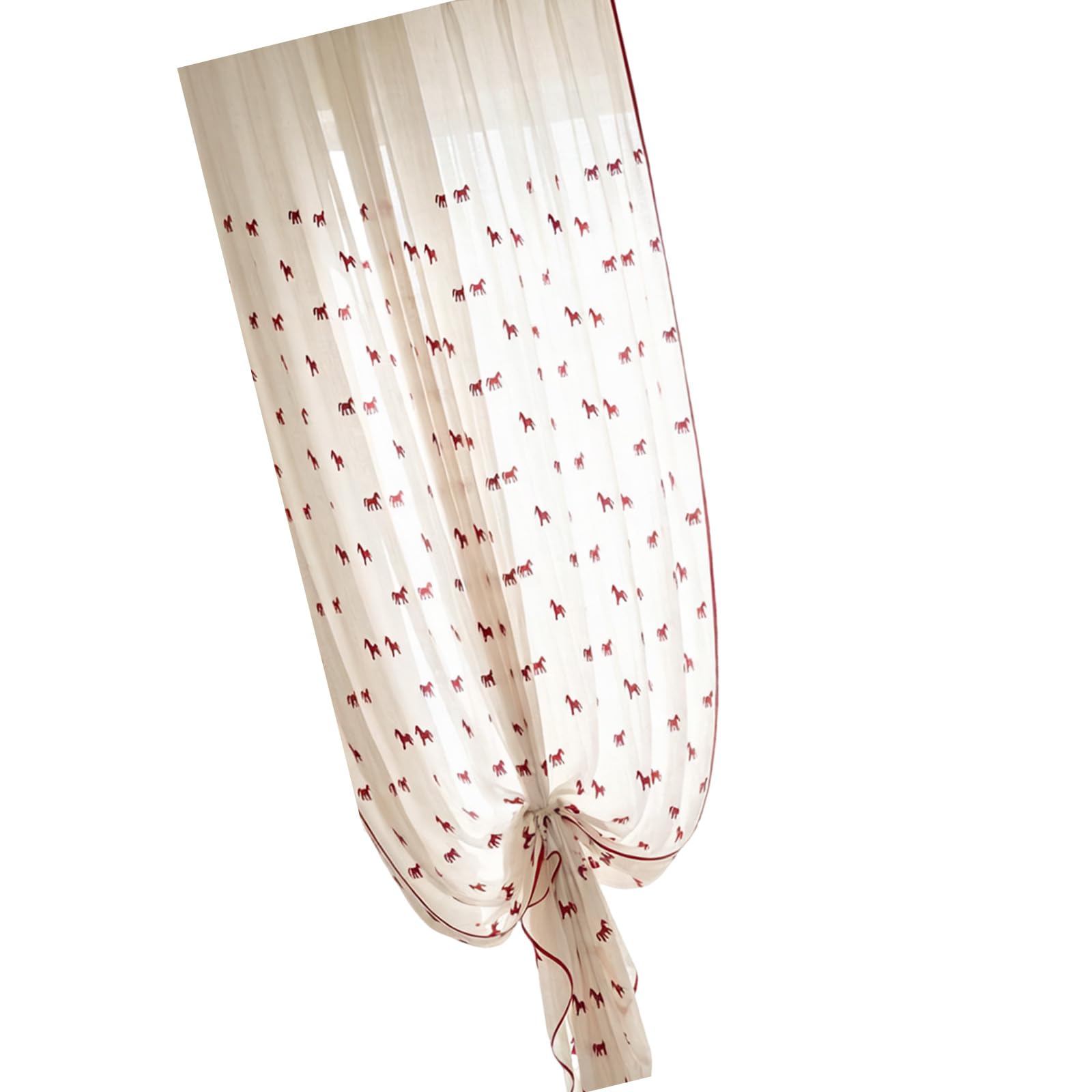 Elnwnnkc Embroidered Red Horse Sheer Curtain Light Weight for Living Room Bedroom Embroidered Red Horse Sheer Curtain
