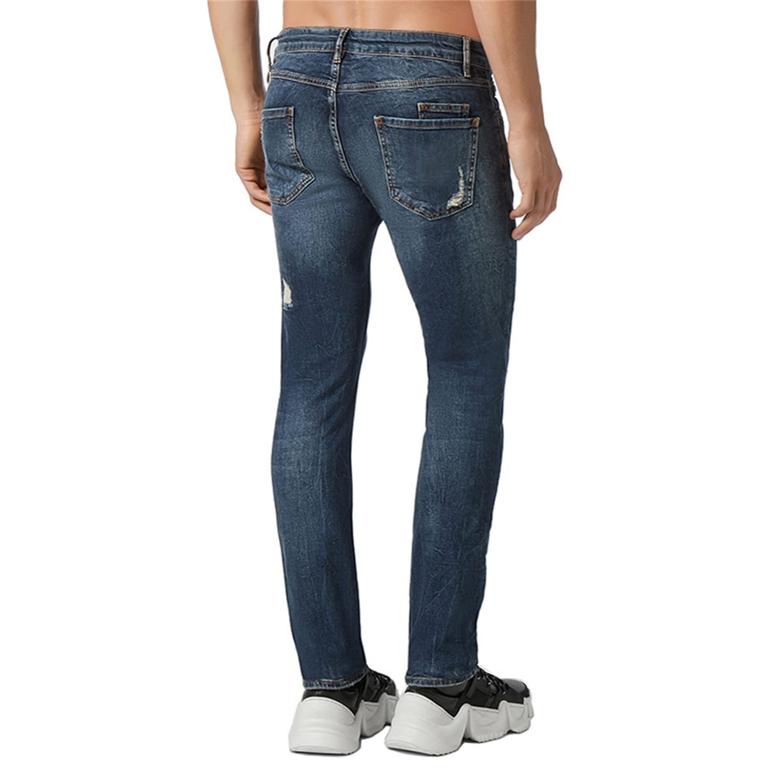 Maiyifu-GJ Men Retro Ripped Slim Fit Jeans Hip Hop Destroyed Skinny Denim Pants Washed Stretch Distressed Jean with Holes (Light Blue,36)