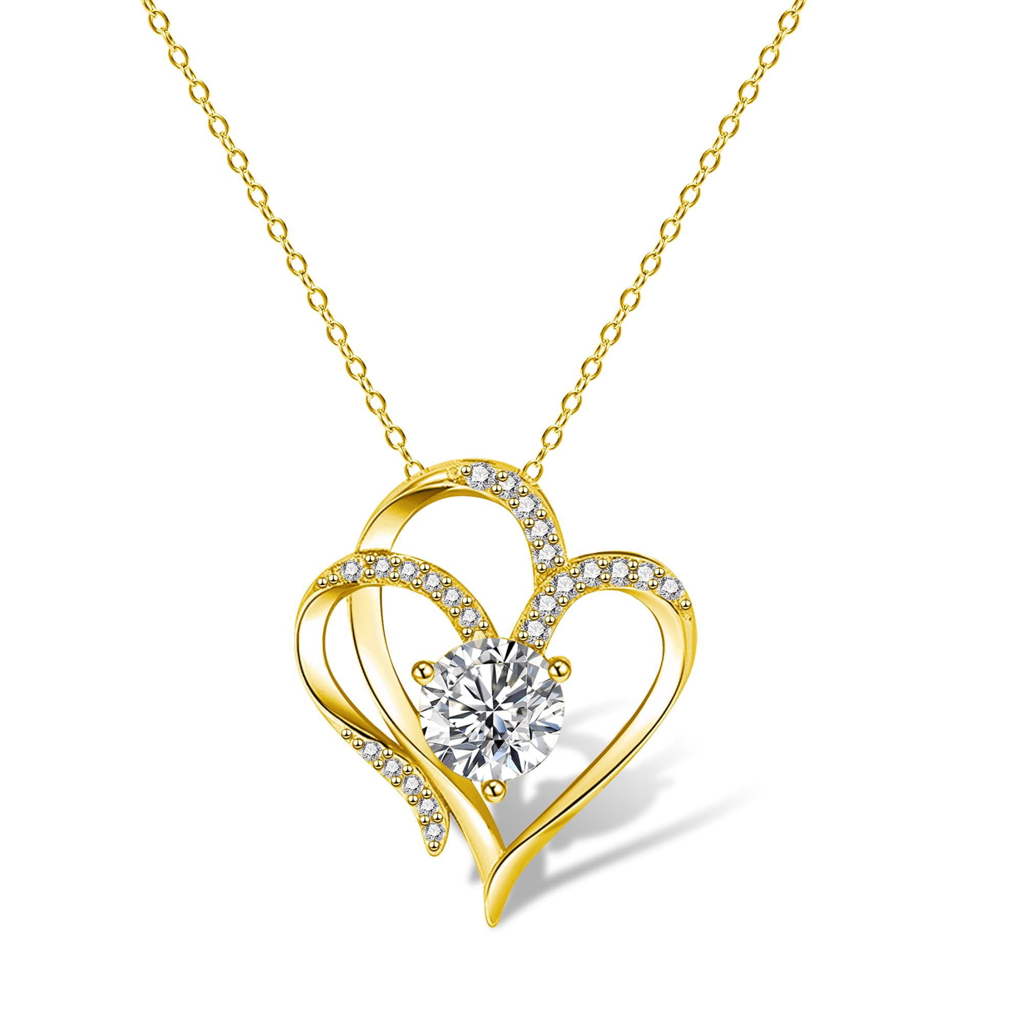 ASH'S CHOICE Collar para mujer, collar de corazón de plata de ley 925, oro rosa, amor, corazón, circonita, collar para mujeres, joyas, regalo para ella, esposa, novia, mamá, día de San Valentín
