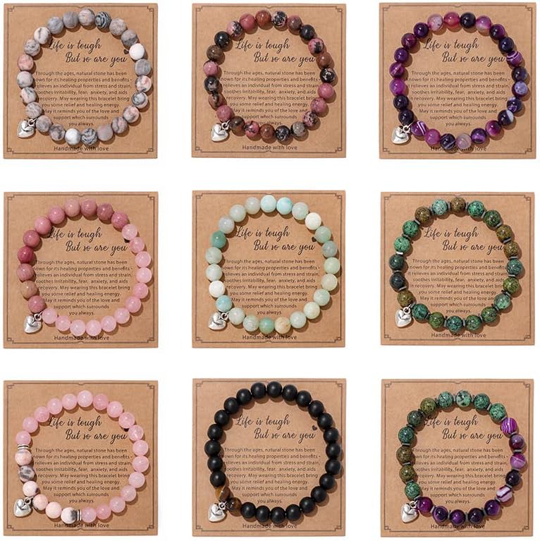 Miniatura 2 de Pulsera de regalo con texto en inglés "Get Well Soon" (0.315 in), pulseras curativas de piedra natural, hechas a mano, Life is Tough But So Are You,