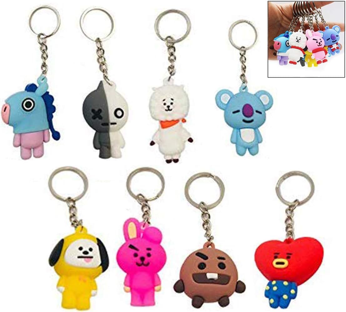 Jzhen 8 Pcs Keychain Cute Key Chain Cartoon Keychain Bag Pendant Keyring for Women Girls Gift