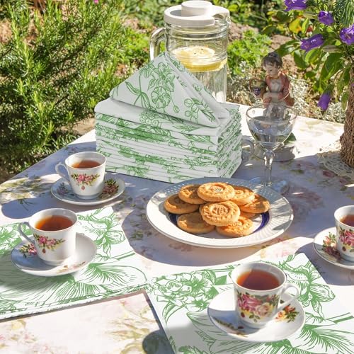 Kochorie 12 Pieces Green Floral Cloth Napkins, 18 x 18 Inch Reusable Soft Fabric Napkins, Washable Flower Dinner Cocktail Napkin for Spring Summer Tea Party Holiday Home Kitchen Wedding Restaurant by Kochorie - Used condition - Image 7