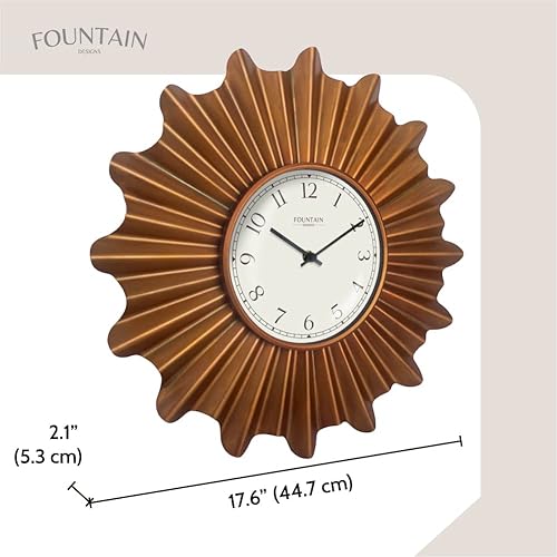 Miniatura 6 de Starburst Reloj de pared, silencioso, sin ticks, reloj de metal, estilo moderno (cobre antiguo, 18 pulgadas)