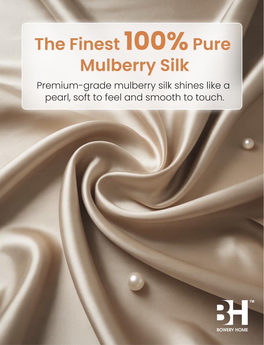 Bowery Home Silk Pillowcase - Both Sides 100% Pure Mulberry Silk - 22 Momme 6A High-Grade Fibers - Pillow Cover for Hair & Skin - Standard Size Hidden Zipper (Natural White)