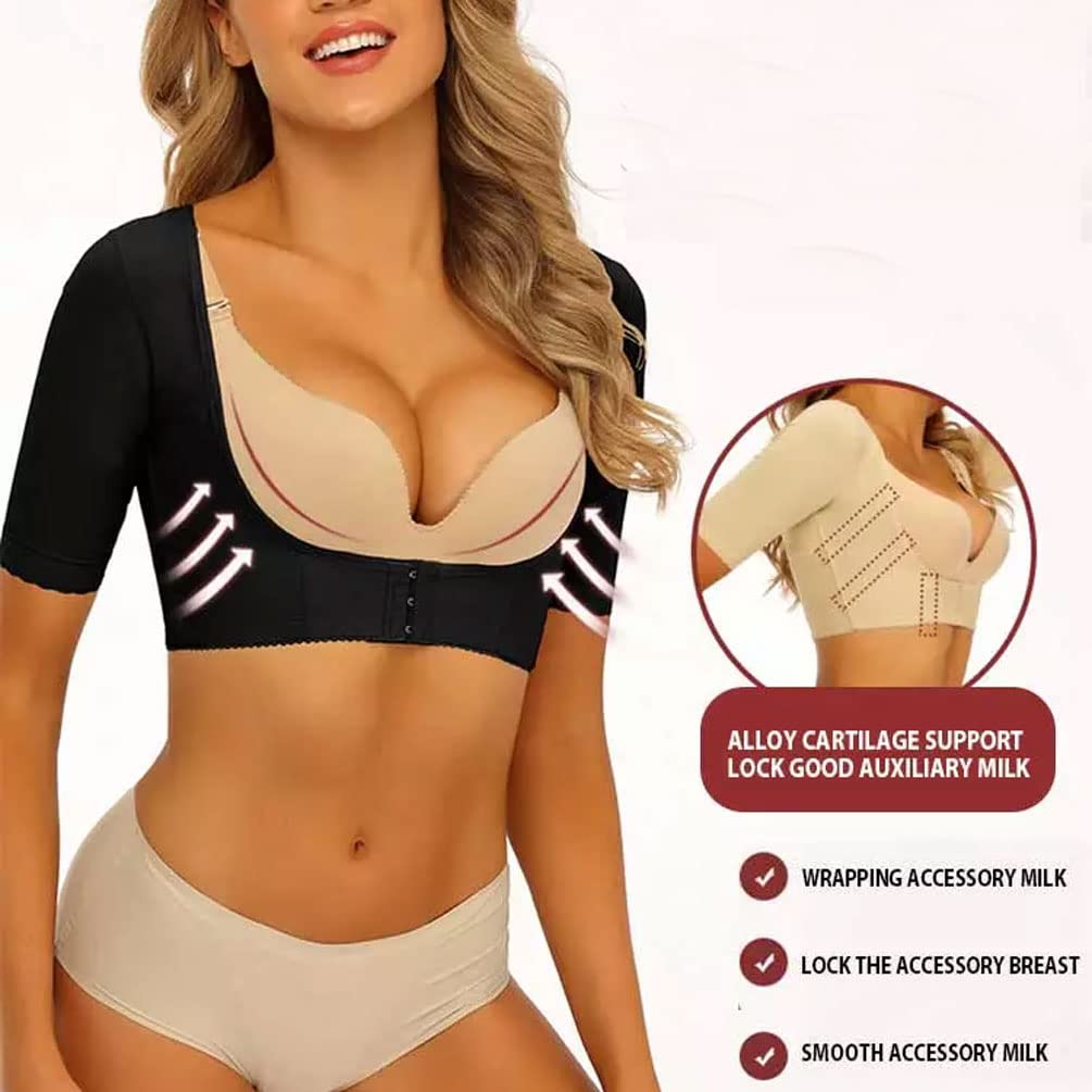 2PCS Mujeres de Compresión Shapewear Tops Manga Larga Cintura,Formador de Brazo con Mangas de Compresión,Adelgazante Control Shapers Posture Correction Cuerpo Hombro Posture Correcta