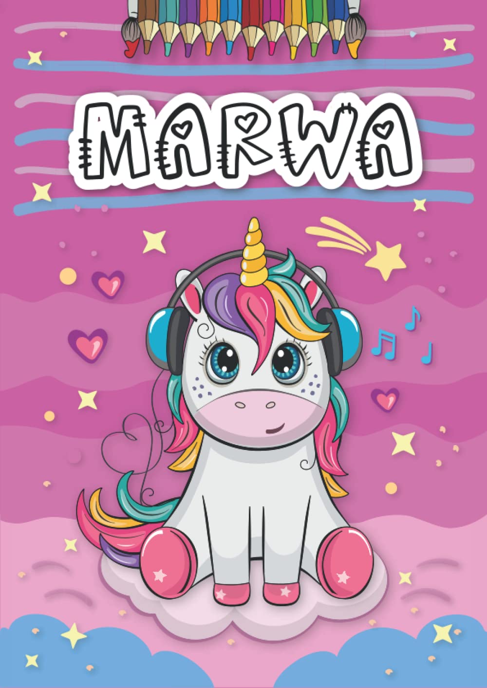 Independently published Marwa: Livre de coloriage personnalisé pour Marwa | Licorne | Cadeau d'anniversaire pour fille ... | 4 à 8 ans | 25 motifs de licorne avec le prénom Marwa, Grand format A4 (21 x 29.7 cm)