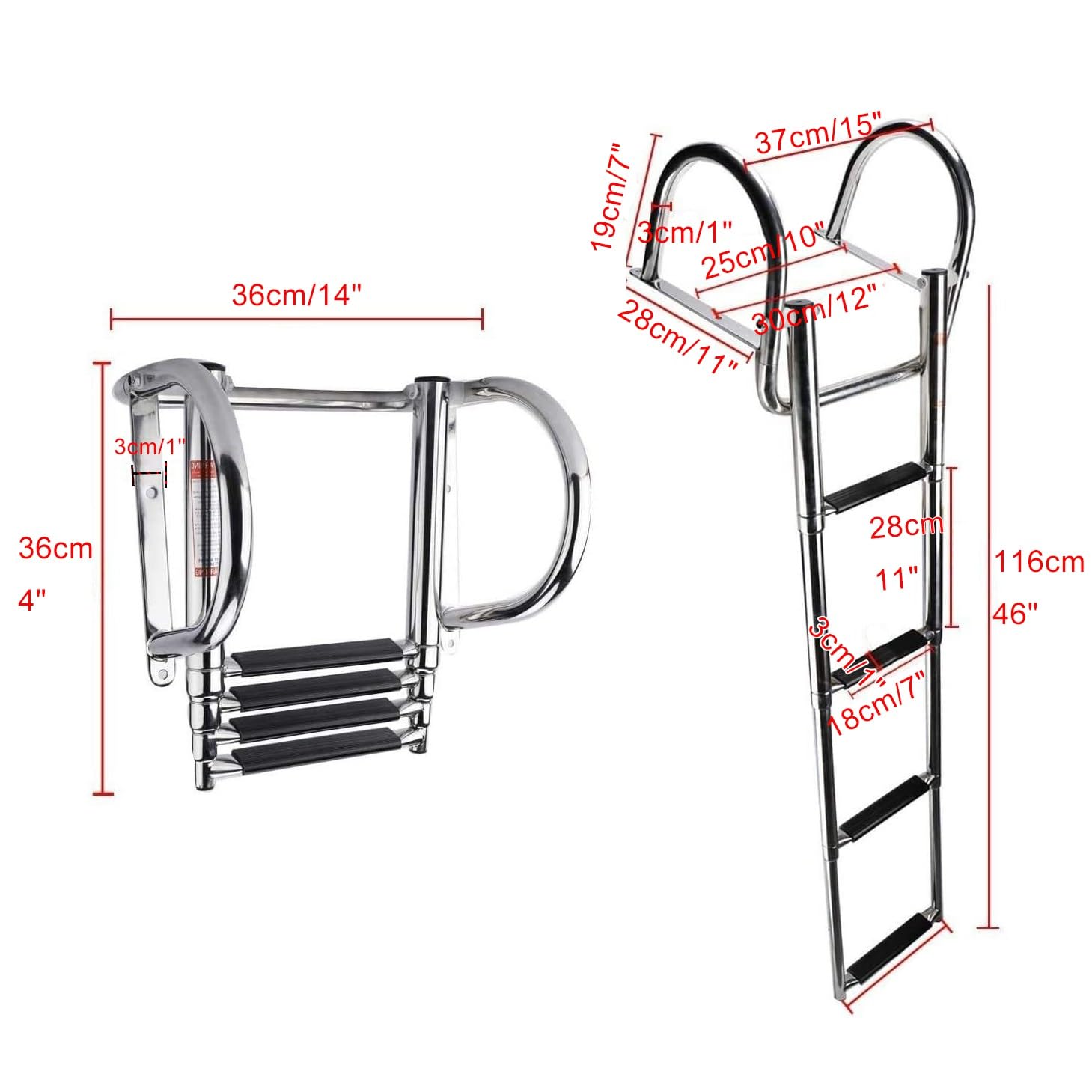 Scaletta Barca Inox 316 Saldata Per Carichi Pesanti A 4 Gradini, Scala Per Pontile Con Ingresso Posteriore Telescopica Pieghevole Con Ampio Gradino, Corrimano Interno E Viti