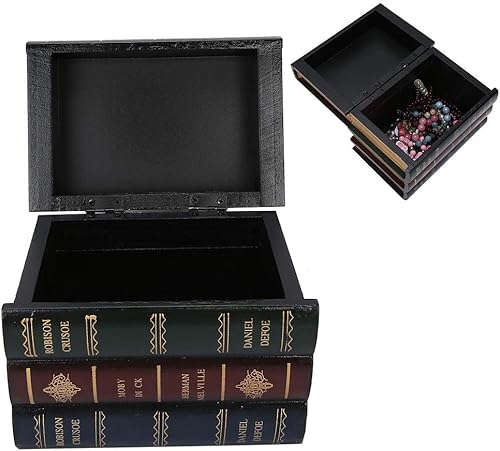 Miniatura 8 de LIYJTK Caja de almacenamiento de madera con forma de libro, cajas decorativas para libros, decoraciones de libros antiguos, decoración del hogar,