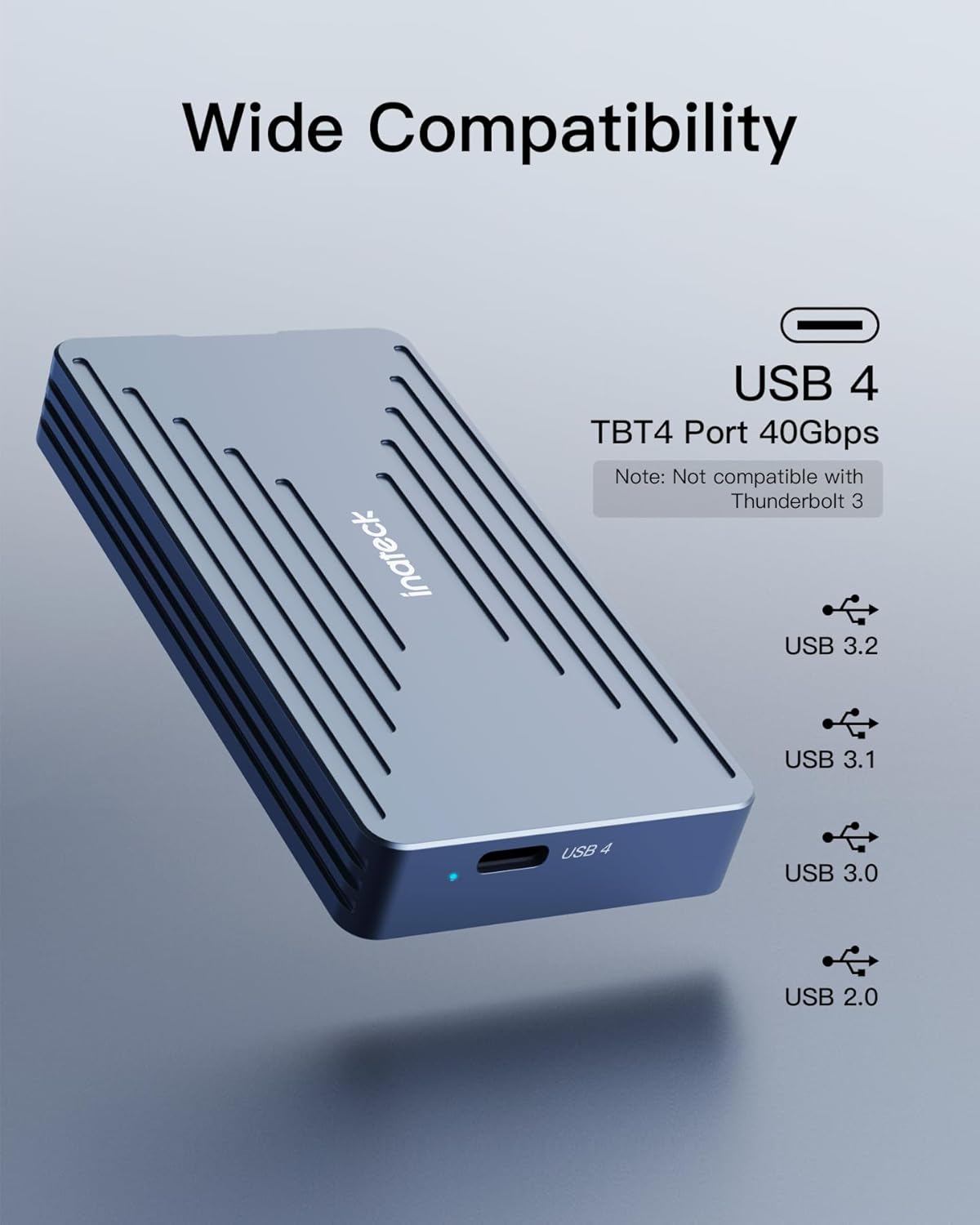 Inateck 40Gbps M.2 NVMe SSD Enclosure, Aluminum Hard Drive Enclosure, USB 4.0/Thunderbolt 4, No Tools Required Installation, Supports 2230/2242/2260/2280 SSDs, M-Key, FE2028