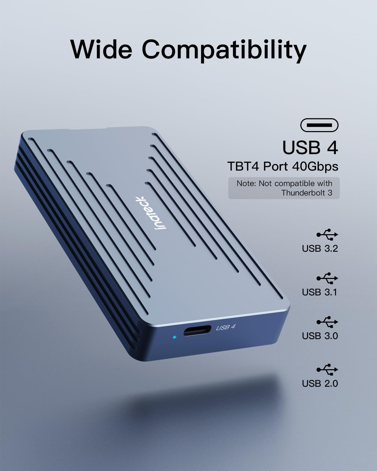 Inateck Alloggiamento SSD NVMe 40Gbps M.2, alloggiamento Disco Rigido in Alluminio, USB4.0/Thunderbolt 4, Installazione Senza Attrezzi, Supporto 2230/2242/2260/2280 SSD M-Key, FE2028