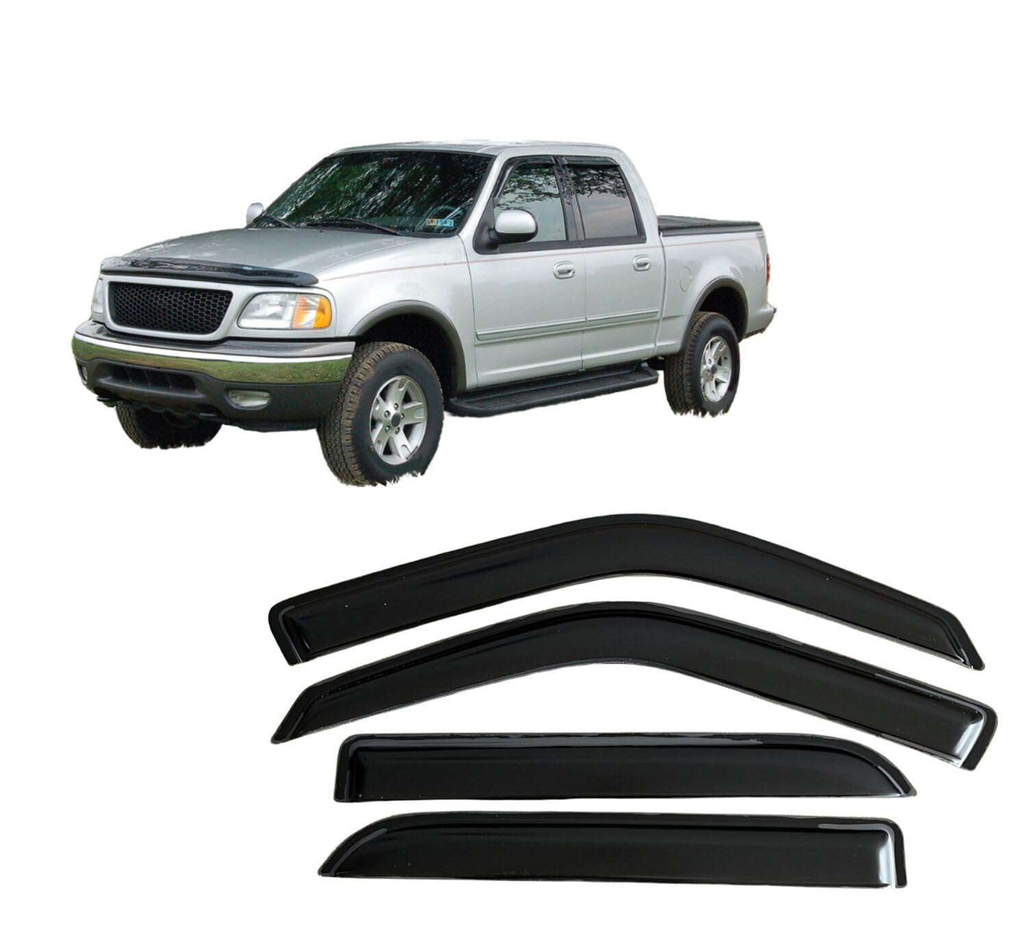 Liufangfc Normal Wind Deflectors For Ford F-150 2001-2003 Crew Cab Pickup – 4Pc Tape-On Smoked Visors, Weatherproof, Anti-Salt/Snow, Low-Noise