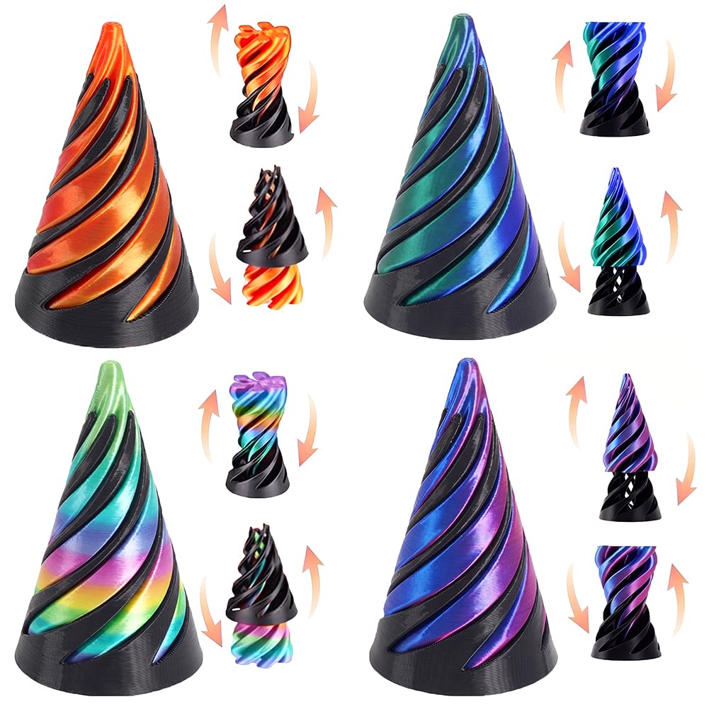 4 Pcs Spiral Cone Fidget Toys 3D Printed Decompression Cone Fidget Toy for Anxiety, ADHD, Autism, and Focus, Durable and Portable Spiral for Kids and Adults