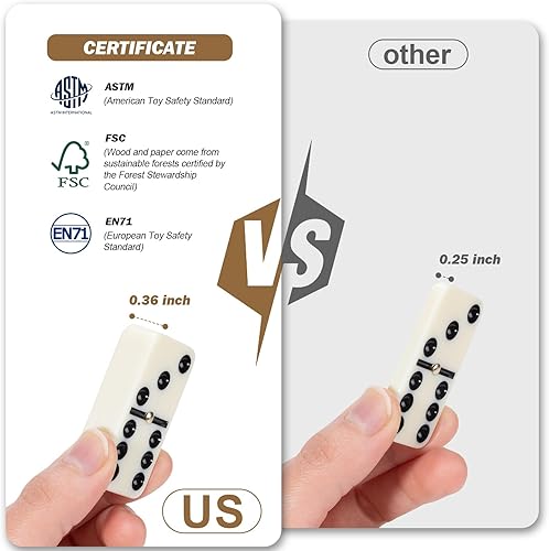 Miniatura 4 de Juego de dominó para adultos, 28 azulejos con 4 bastidores de maderabandejas, juego de dominó doble portátil de 6, juego de mesa clásico para