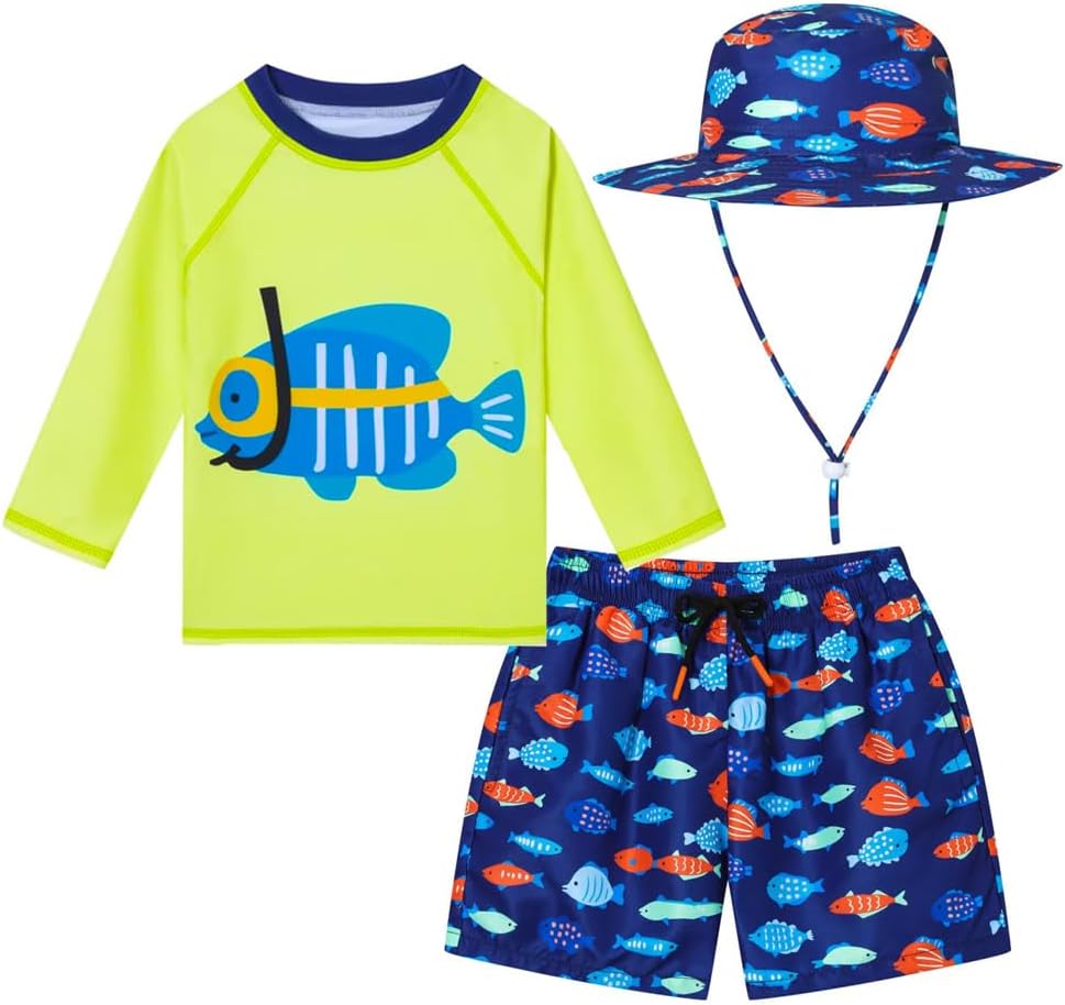 Baby Boys Swimsuit Summer Beach Rash Guard Swimwear Two Piece Sunsuit with Sun Hat image 5