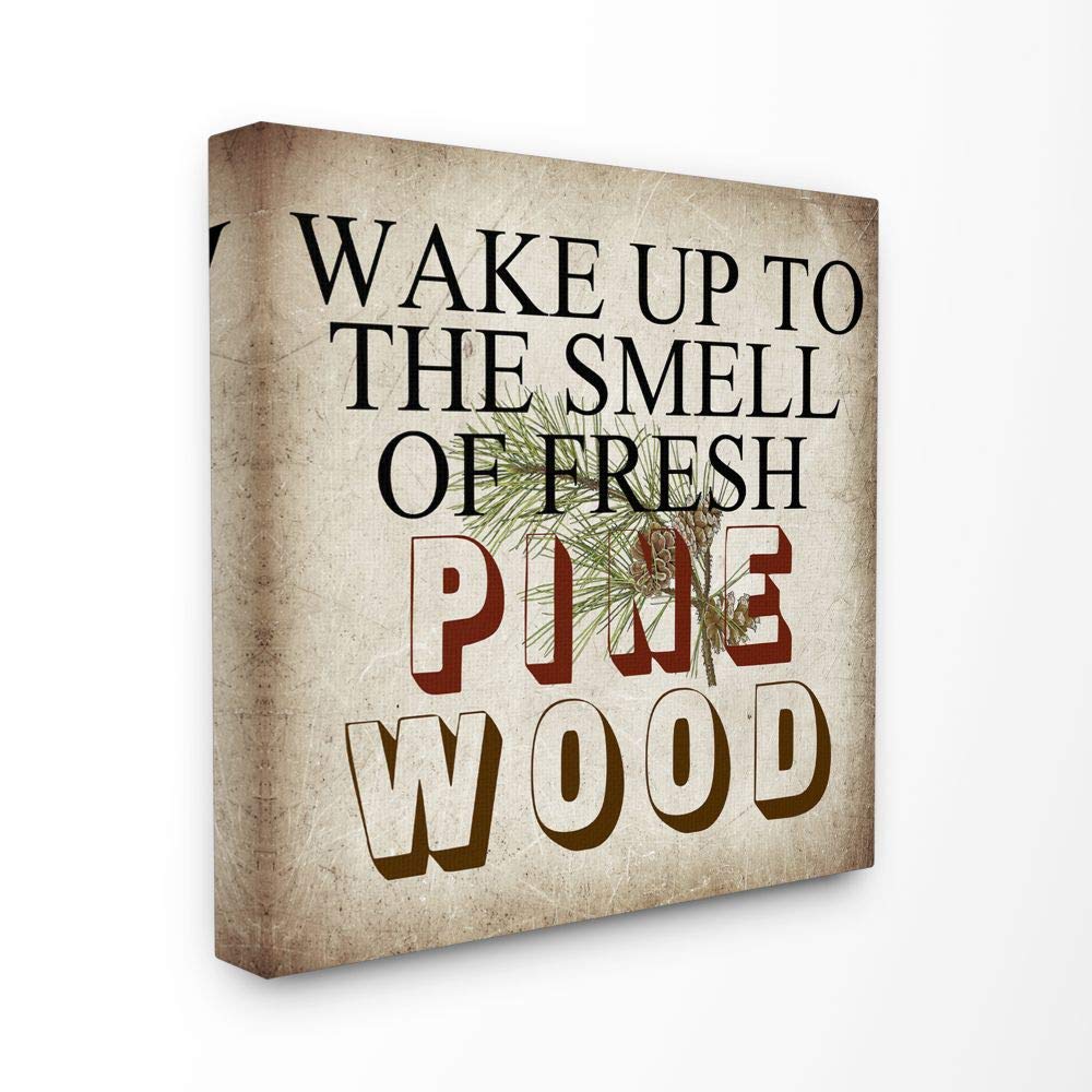 Stupell Industries Pine Wood Country Home Textured Word Design Canvas Wall Art, 17 x 17, Multi-Color