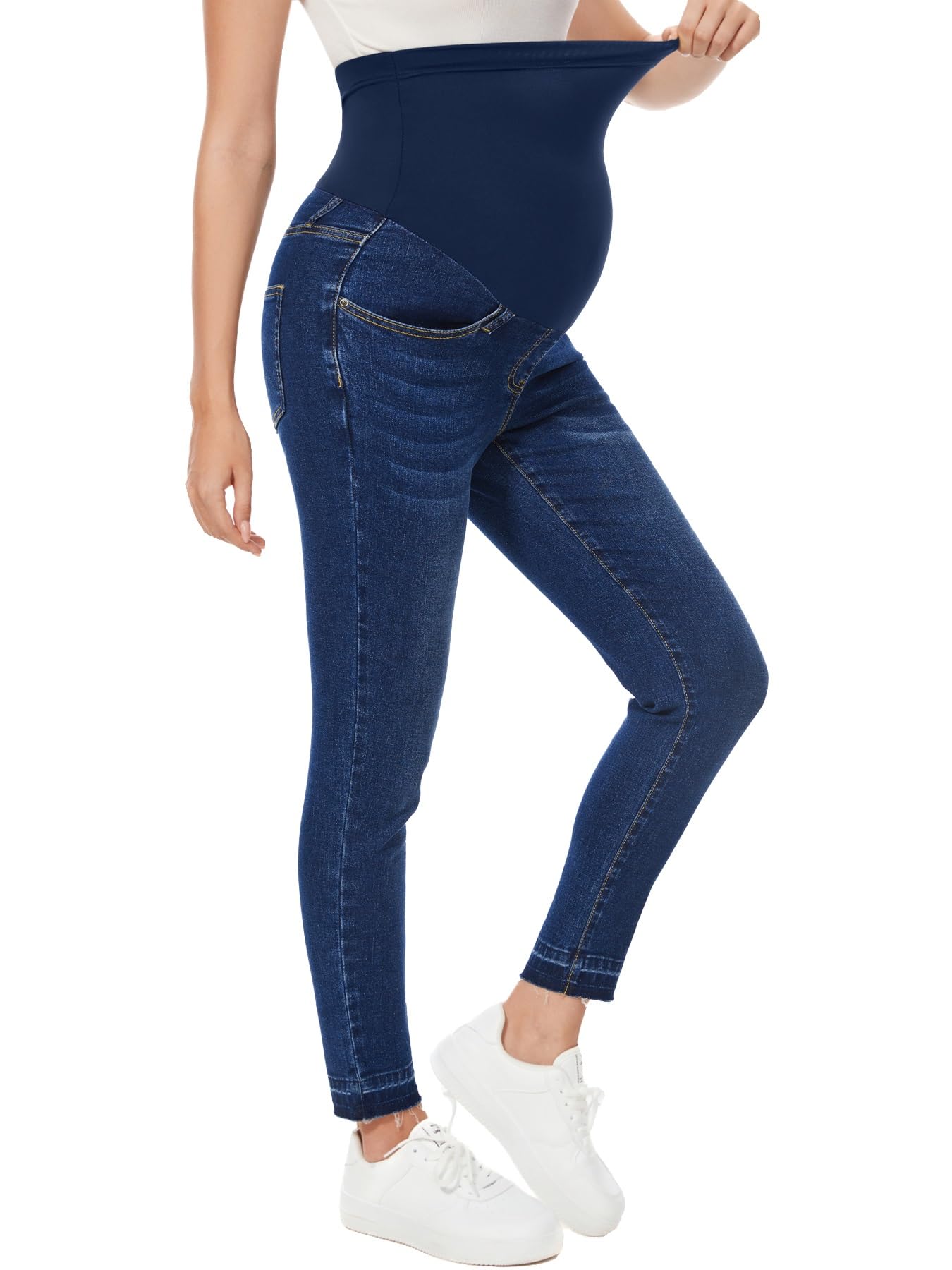 PACBREEZE Women's Maternity Jeans Over The Belly Slim Stretchy High Waist Denim Skinny Pants with Pockets
