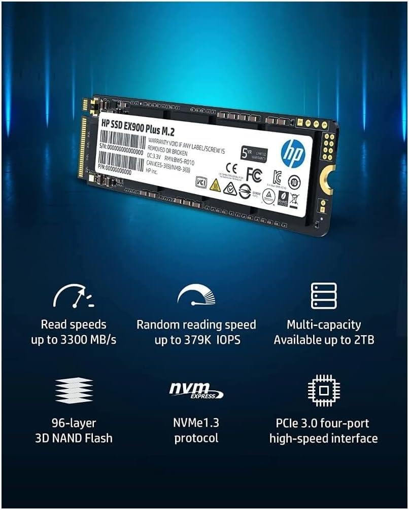 HP EX900 PLUS 2TB 3300/2800MB/s 3D NAND M.2 PCIe NVMe SSD 35M35AA