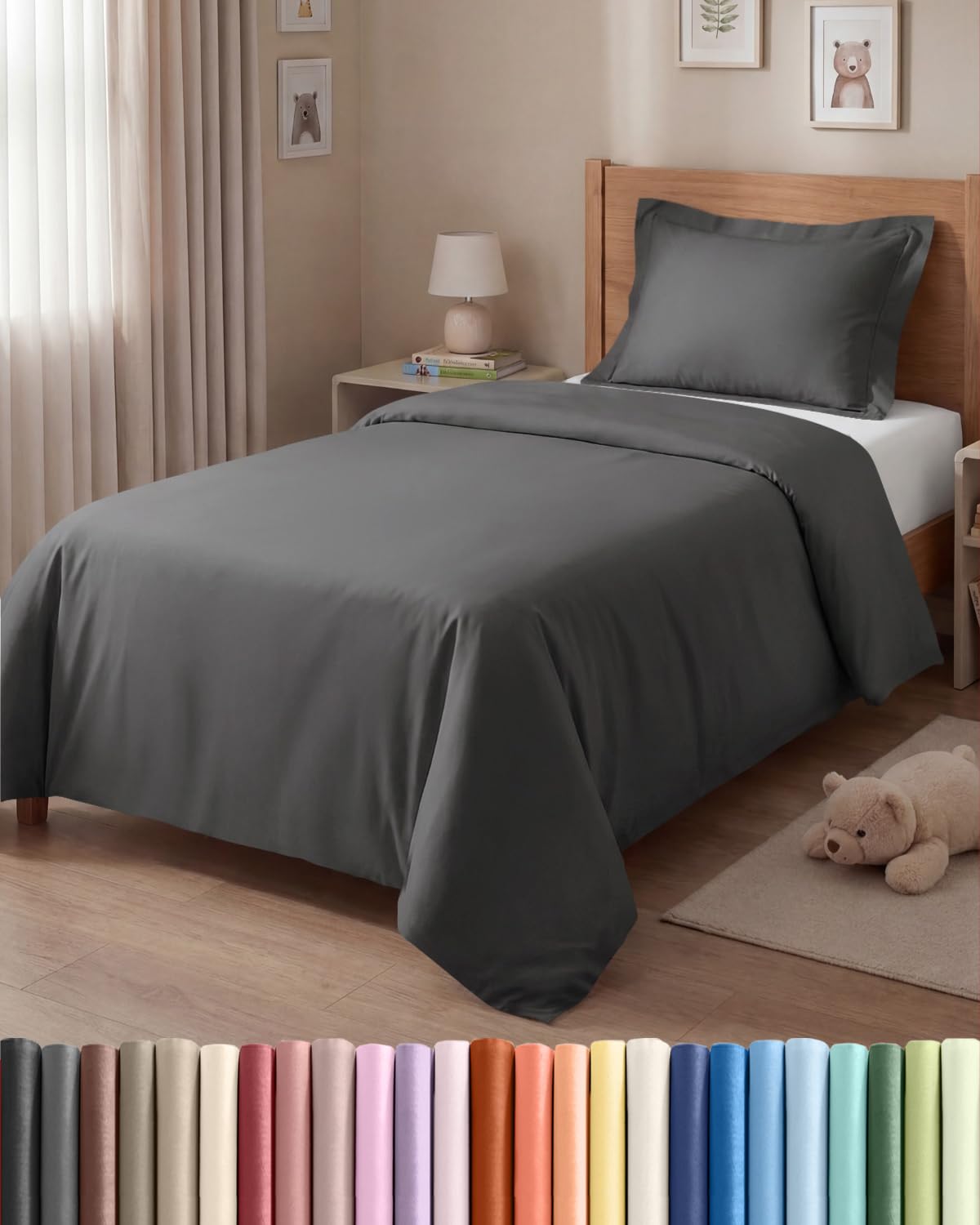 Copripiumino Singolo 135x200 cm Antracite 2 pezzi - Copripiumino 135x200 cm e 1 Federa 80x80 cm - Microfibra Spazzolata - Senza Grinze e Traspirante, Ipoallergenica, Certificata OEKO-TEX Standard 100